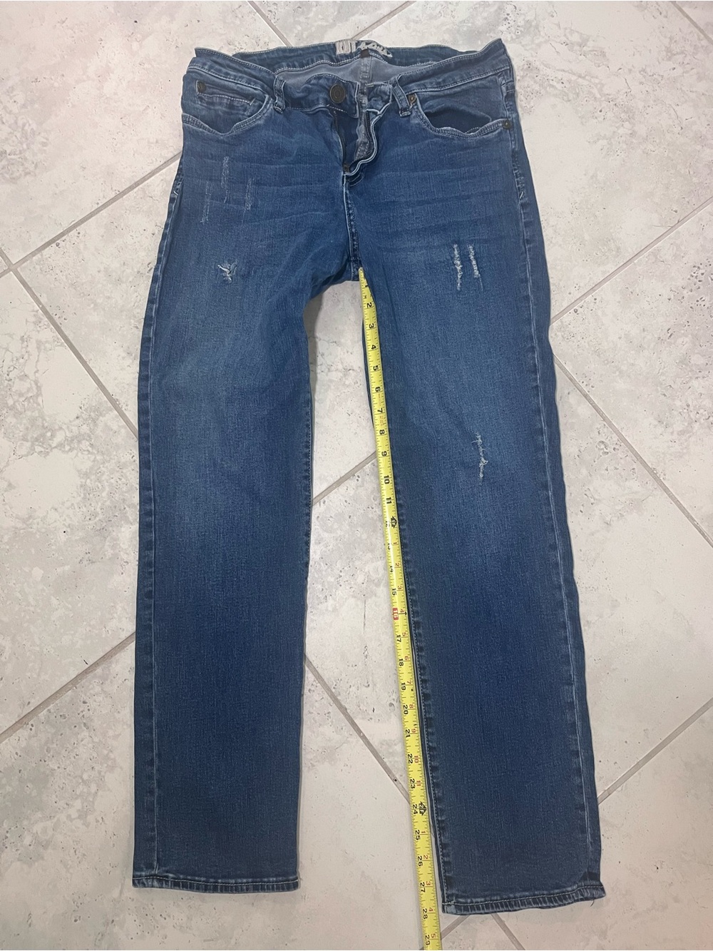 Kut Straight Leg Blue Jeans with Light Distressing